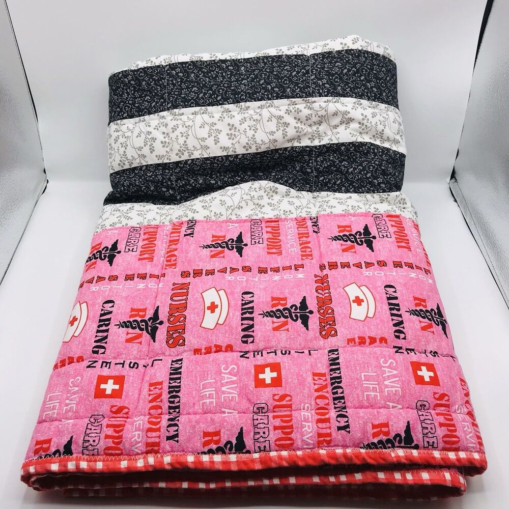 Handmade Comforter Throw Blanket Machine Quilted Nurses Support 56x43 Inches